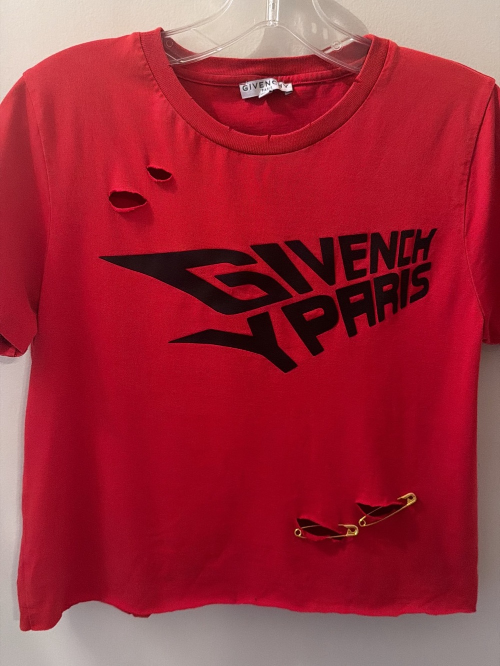 Givenchy Red Distressed Logo Tee
